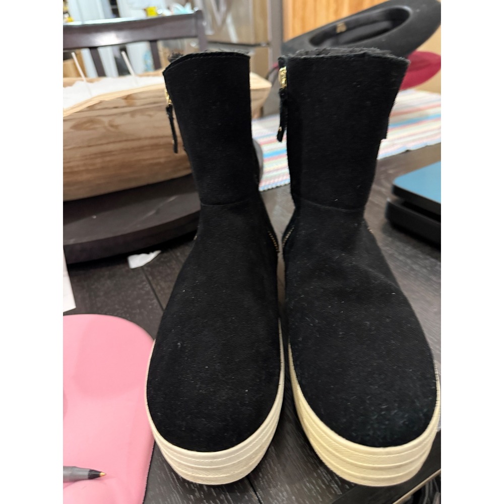 Skechers Street Double Up Black Suede Faux Fur Ankle Boots SN 838 Womens 8